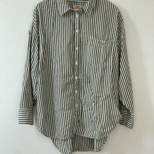 Maeve Green and White Striped Casual Button Down Shirt